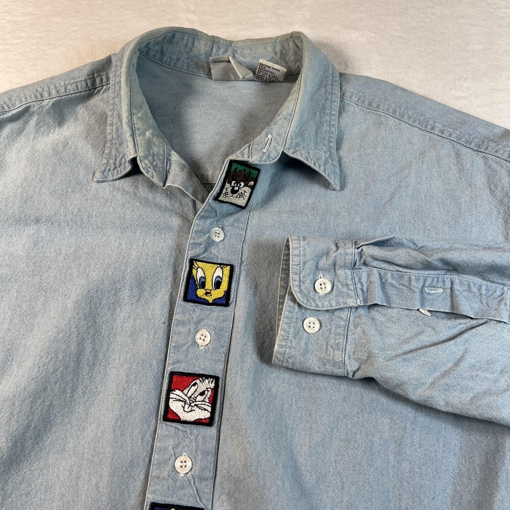 ACME Clothing Co Shirt Mens Large Blue Denim Long‎ Sleeve Looney Tunes